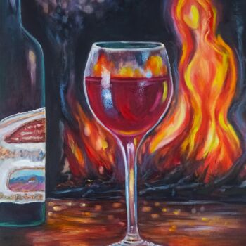 「Red wine」というタイトルの絵画 Inna Bebrisaによって, オリジナルのアートワーク, オイル ウッドストレッチャーフレームにマウント
