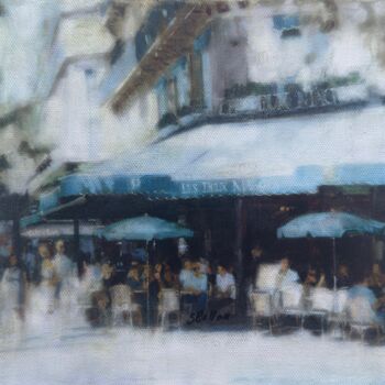 Painting titled "Les Deux Magots" by Svetlana Bellon, Original Artwork, Acrylic Mounted on Wood Stretcher frame