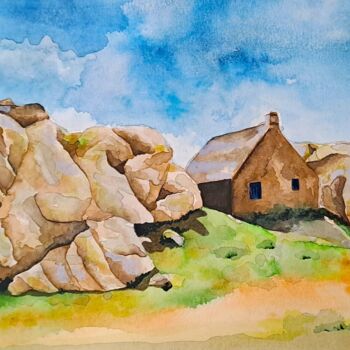 Painting titled "Maison entre les ro…" by Pascale Alloncle, Original Artwork, Watercolor