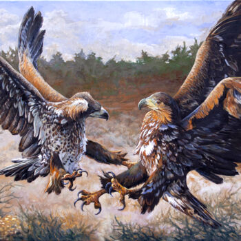 Peinture intitulée "Młode orły" par Michał Nowakowski, Œuvre d'art originale, Huile Monté sur Châssis en bois