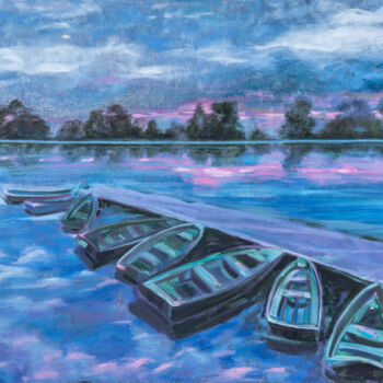 Schilderij getiteld "Evening placidity" door Anna Ovsiankina, Origineel Kunstwerk, Olie
