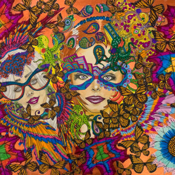 Tekening getiteld "Masquerade" door Oana Arabagiu, Origineel Kunstwerk, Collages