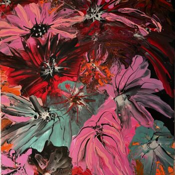 Ζωγραφική με τίτλο "Bouquet Rose" από Lea Monnier Art, Αυθεντικά έργα τέχνης, Ακρυλικό Τοποθετήθηκε στο Ξύλινο φορείο σκελετό