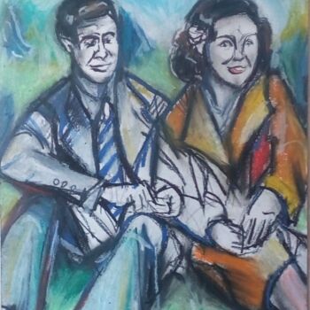 Drawing titled "Couple de stars" by Laudu, Original Artwork, Pastel