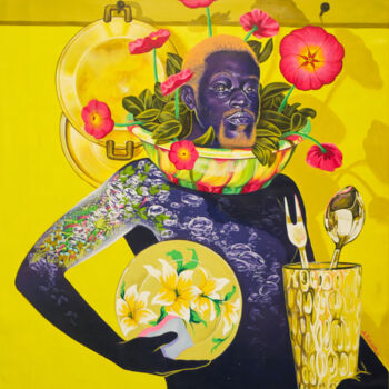 Peinture intitulée "La cuisine à Makepe…" par Arnold Forkam, Œuvre d'art originale, Acrylique Monté sur Châssis en bois