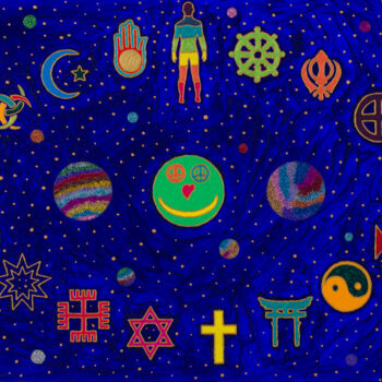 Painting titled "L'homme arc-en-ciel" by Vincent Schurck, Original Artwork, Acrylic Mounted on Wood Panel