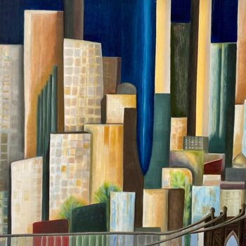 绘画 标题为“Cityscape” 由Jchadima, 原创艺术品, 油 安装在木质担架架上