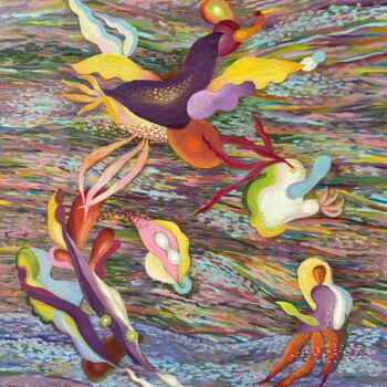 Peinture intitulée "Evening Flight." par Yuliya Pochynok (JJ Julia), Œuvre d'art originale, Huile Monté sur Châssis en bois