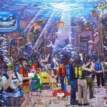 Pintura intitulada "Louvre in water 水下卢…" por Chunlei Zhang, Obras de arte originais, Acrílico