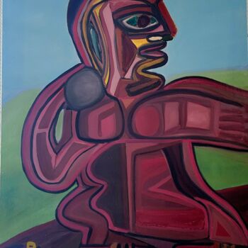 Peinture intitulée "Le lanceur de poids…" par Safaa Abbaoui, Œuvre d'art originale, Huile