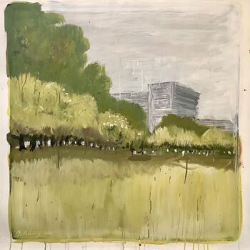Painting titled "Paysage de parc urb…" by Bruno Raharinosy, Original Artwork, Acrylic