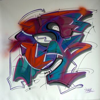 Peinture intitulée "Trace n° 2415" par Saname, Œuvre d'art originale, Bombe aérosol
