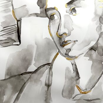 Dessin intitulée "Self-portrait #4" par Konstantin Lakstigal, Œuvre d'art originale, Encre