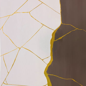 Malerei mit dem Titel "White brown with ge…" von Marina Skromova, Original-Kunstwerk, Acryl Auf Keilrahmen aus Holz montiert