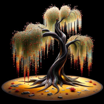 Digitale Kunst mit dem Titel "Willow Whispers - A…" von Alberto Capitani, Original-Kunstwerk, KI-generiertes Bild