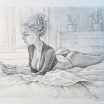 제목이 "Woman in the bedroom"인 그림 Liliia Shpitaleva로, 원작, 연필
