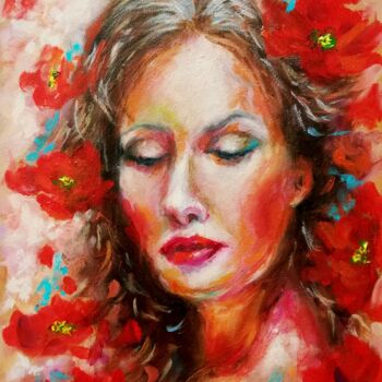 Painting titled "WOMAN PORTRAIT - WO…" by Iryna Fedarava, Original Artwork, Oil