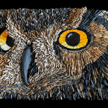Sculpture intitulée "ULULE" par Agnès Couret, Œuvre d'art originale, Mosaïque Monté sur Panneau de bois