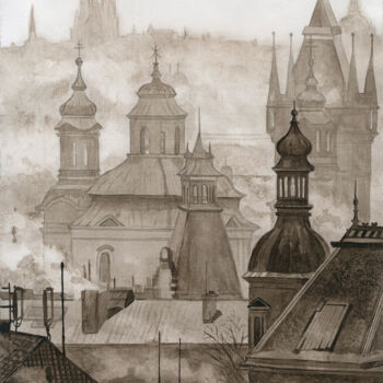 Painting titled "Prague" by Sasha Solomon, Original Artwork, Watercolor
