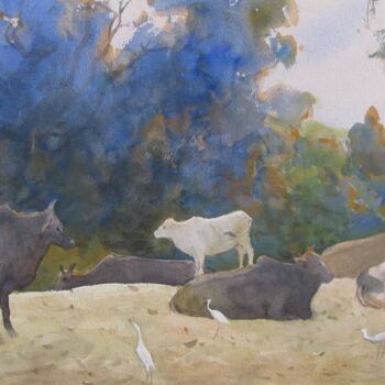 Painting titled "Evening stroll" by Bhargavkumar Kulkarni, Original Artwork, Watercolor