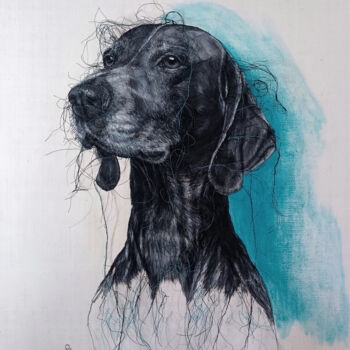 Textile Art με τίτλο "Hector" από Odile Guichard, Αυθεντικά έργα τέχνης, Κέντημα Τοποθετήθηκε στο Ξύλινο φορείο σκελετό