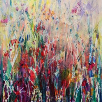 Schilderij getiteld "Pop Garden" door Kasia Kaldowski, Origineel Kunstwerk, Acryl Gemonteerd op Frame voor houten brancard