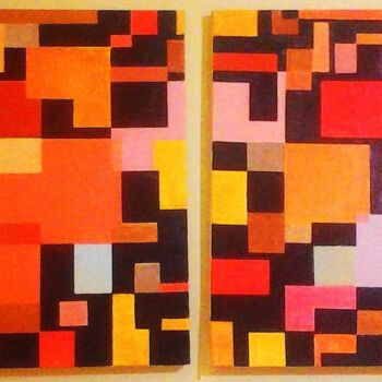 Painting titled "A moving squares" by Hatemart, Original Artwork, Oil Mounted on Wood Stretcher frame