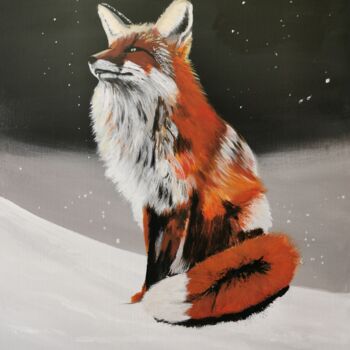 Painting titled "Le renard dans la n…" by Ahmad Bader, Original Artwork, Acrylic