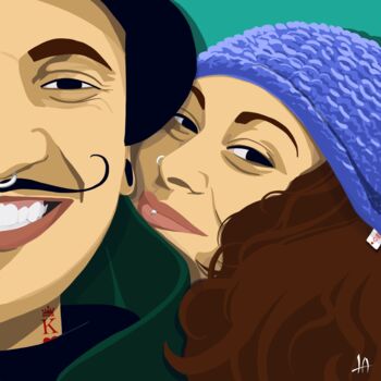 Digital Arts titled "Couple" by Laurie Audoux, Original Artwork, Digital Painting Mounted on Wood Stretcher frame