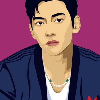 Digital Arts titled "Ji Chang Wook" by Laurie Audoux, Original Artwork, Digital Painting Mounted on Wood Stretcher frame