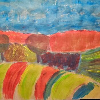 Peinture intitulée "Les champs à la tom…" par Nancy Krief, Œuvre d'art originale, Acrylique