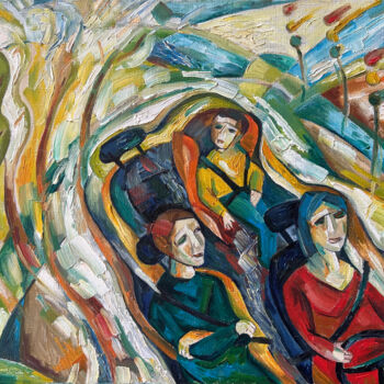 Ζωγραφική με τίτλο "A Family Trip." από Yuliya Pochynok (JJ Julia), Αυθεντικά έργα τέχνης, Λάδι Τοποθετήθηκε στο Ξύλινο φορε…