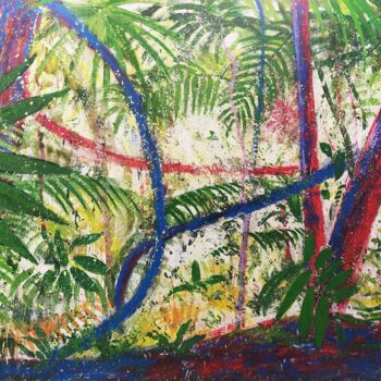 「In the Jungle」というタイトルの絵画 Giuseppe Valiaによって, オリジナルのアートワーク, スプレー式塗料 ウッドストレッチャーフレームにマウント