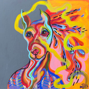 Ζωγραφική με τίτλο "A Pop Art Dog with…" από Yuliya Pochynok (JJ Julia), Αυθεντικά έργα τέχνης, Ακρυλικό