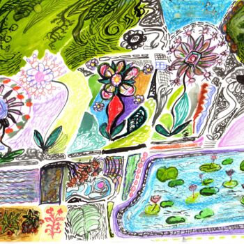 Peinture intitulée "Jardin" par Martin Rupp, Œuvre d'art originale, Gouache