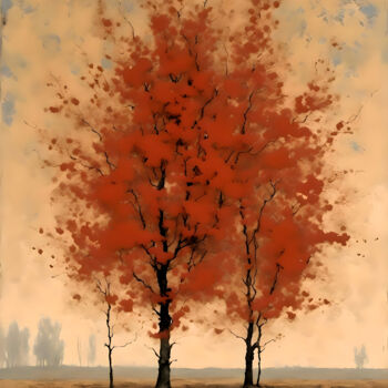 Arte digitale intitolato "The Autumn (Red)" da Kyozai, Opera d'arte originale, Immagine generata dall'IA