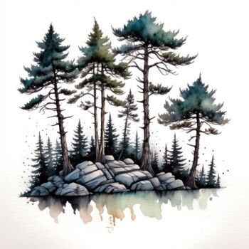"quiet woodland scene" başlıklı Dijital Sanat Si Levin tarafından, Orijinal sanat, AI tarafından oluşturulan görüntü artwork…