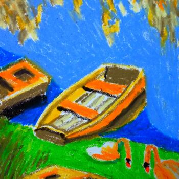 Painting titled ""Shikja" Bateau sur…" by Slobodan Spasojevic (Spaki), Original Artwork, Pastel
