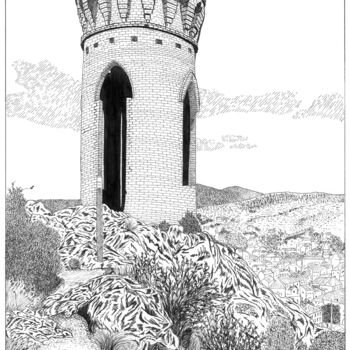 Σχέδιο με τίτλο "La tour Gisquet, Sa…" από Pascal Tavarner, Αυθεντικά έργα τέχνης, Μελάνι