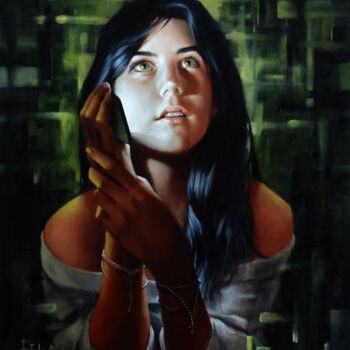 Painting titled "l'E-nonciation" by Efka, Original Artwork, Oil Mounted on Wood Stretcher frame