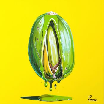 Painting titled "" Une pistache qui…" by Laurent Perazza, Original Artwork, Acrylic Mounted on Wood Stretcher frame
