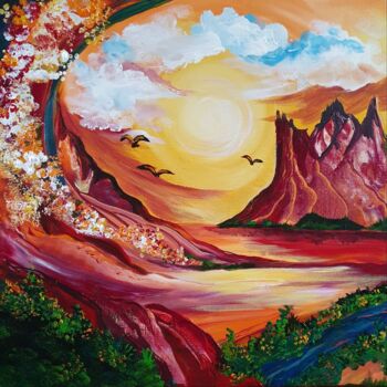 Malerei mit dem Titel "Glimmer Land" von Barbara Fuhrmann, Original-Kunstwerk, Acryl