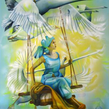 Ζωγραφική με τίτλο "A vol d'oiseau" από Jeannette Guichard-Bunel, Αυθεντικά έργα τέχνης, Λάδι Τοποθετήθηκε στο Ξύλινο φορείο…