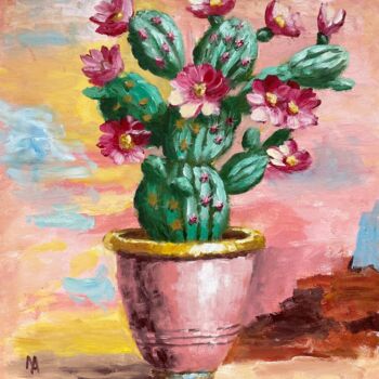 Pintura intitulada "Cactus mania" por Natalie Aleksejeva (NatalieVerve), Obras de arte originais, Óleo