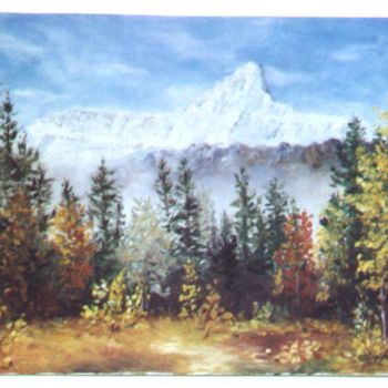 Ζωγραφική με τίτλο "montagne en automne" από Géraldine Streichert, Αυθεντικά έργα τέχνης, Λάδι
