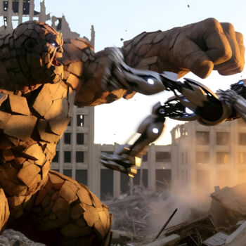 Arts numériques intitulée "Epic Clash: Stone G…" par Alberto Capitani, Œuvre d'art originale, Image générée par l'IA