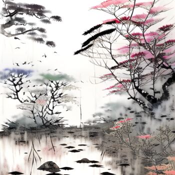 Painting titled "На краю леса" by Dmitriy T, Original Artwork, Digital Painting Mounted on Aluminium