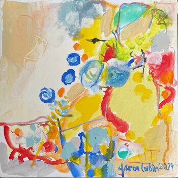 Painting titled "Yellow Fantasy III" by Aaron Labin (Grogoryan), Original Artwork, Acrylic Mounted on Wood Stretcher frame