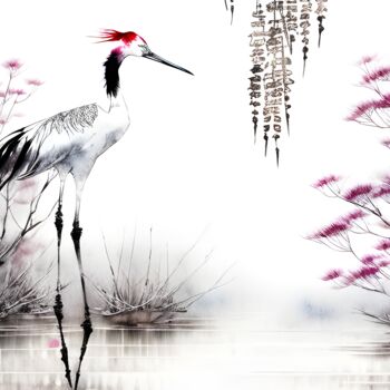 绘画 标题为“Белая цапля” 由Dmitriy T, 原创艺术品, 墨 安装在铝上