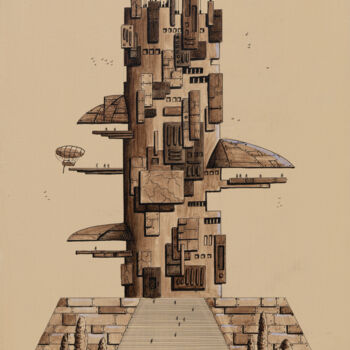 Malerei mit dem Titel "Monochropolis 4" von Pascal Genevois, Original-Kunstwerk, Acryl Auf Keilrahmen aus Holz montiert